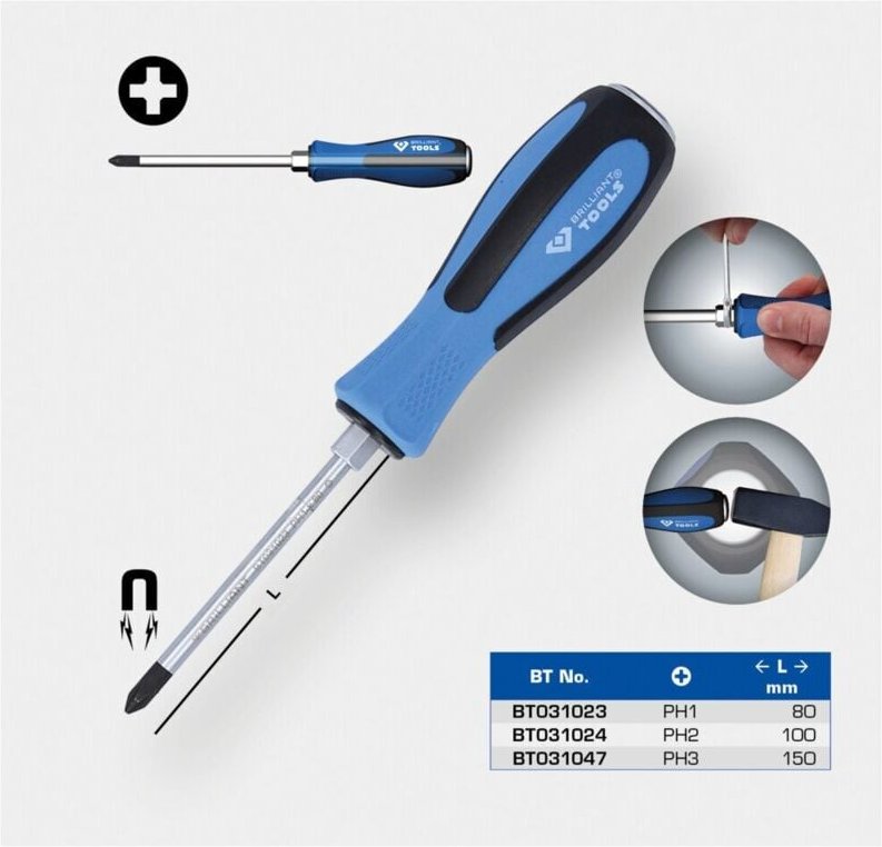Schraubendreher Kreuzschlitz mit Schlagkappe, PH2 x 100 mm