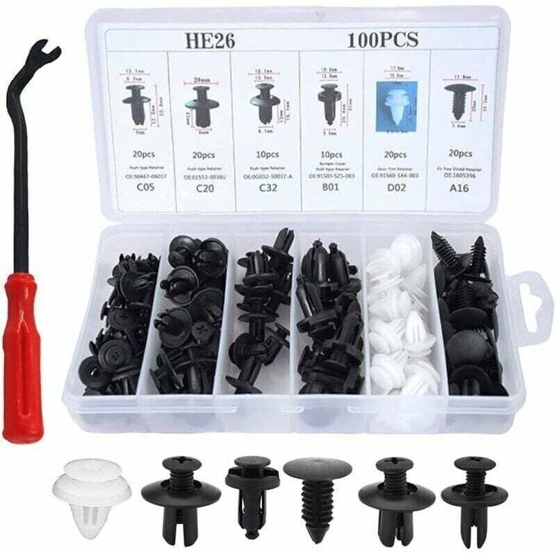 100 Stück Kunststoffnietclips, Auto-Kunststoffclips, Peugeot Karosserieverkleidungsclips mit Ausbauwerkzeug, Universal-A...
