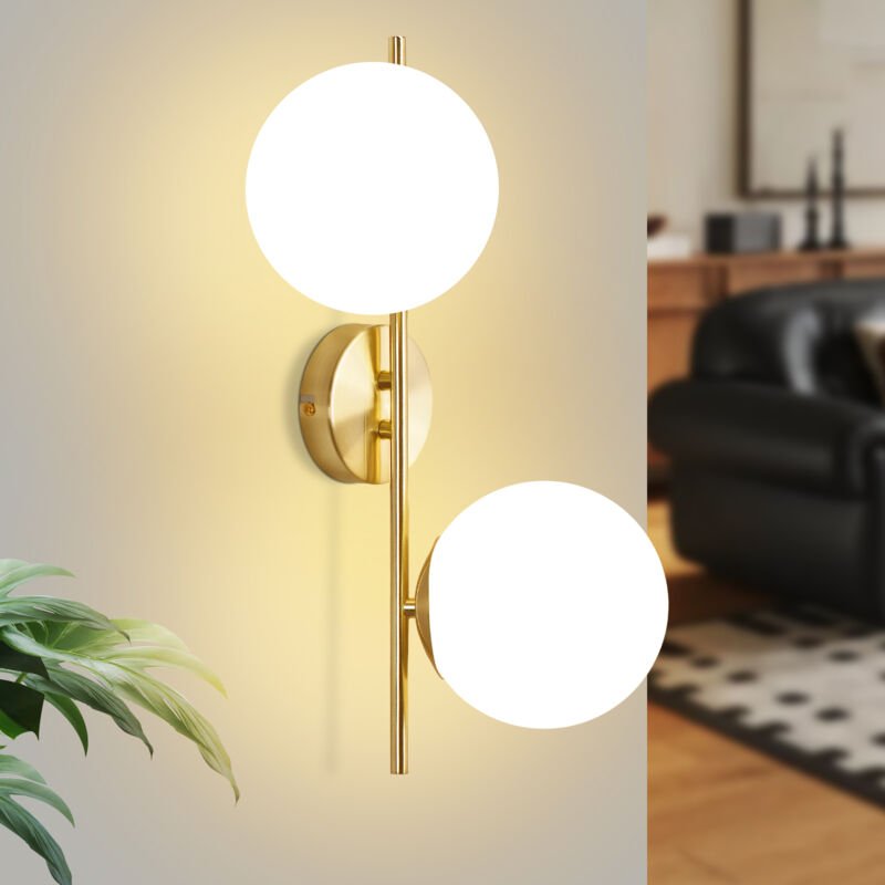 Thumbnail - Innen Wandlampe Schlafzimmer Wandleuchte - Treppenhaus Flurlampe Vintage Wandbeleuchtung 2 Flammig Glas Lampenschirm Gol...