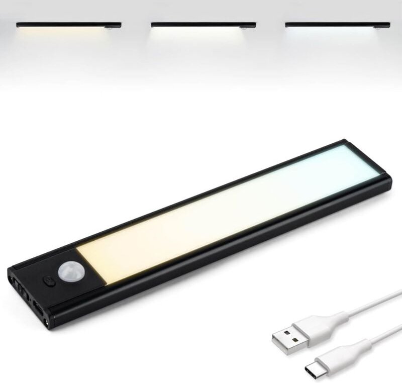 LED-Bewegungsmelder für den Kleiderschrank, wiederaufladbarer LED-Streifen über USB-C, 3 Farbtemperaturen, LED-Ankleide-...