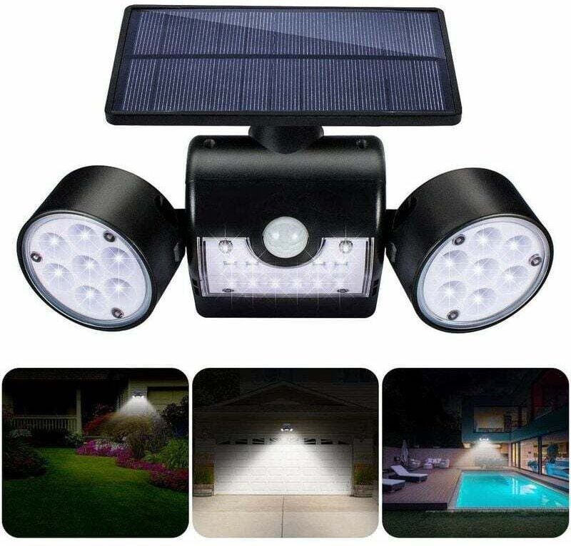 Solarleuchten Außen, Solar-Wandleuchte Außen, mit 30 wasserdichten LED-Doppelkopfstrahlern, 360-Grad-Drehung, mit Bewegu...