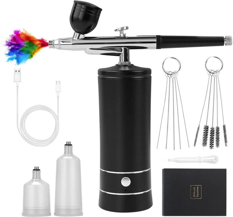 Linghhang - Schwarz) Kabelloses Airbrush-Set mit Kompressor, tragbare Mini-Airbrush, wiederaufladbare Nagel-Airbrush, Mo...