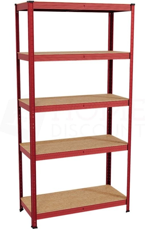 Home Discount - 5-stufiges Schwerlastregal für Garage, groß, werkzeugloses Stecksystem, Rot