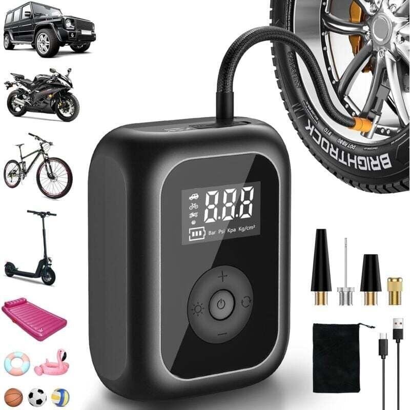 Thumbnail - ZVD-Luftpumpe für Schrader Tragbarer Luftkompressor 2000 mAh, Mini-Elektro-Inflator 10,3 Bar/150 PSI, Autoreifen-Inflato...