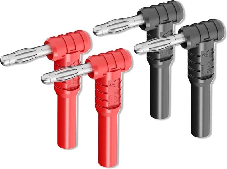Dolaso - 4 Stück rechtwinklige 4-mm-Bananenstecker, 4-mm-Stecker auf 4-mm-Buchse, rot, schwarz, für elektrische Prüfverb...