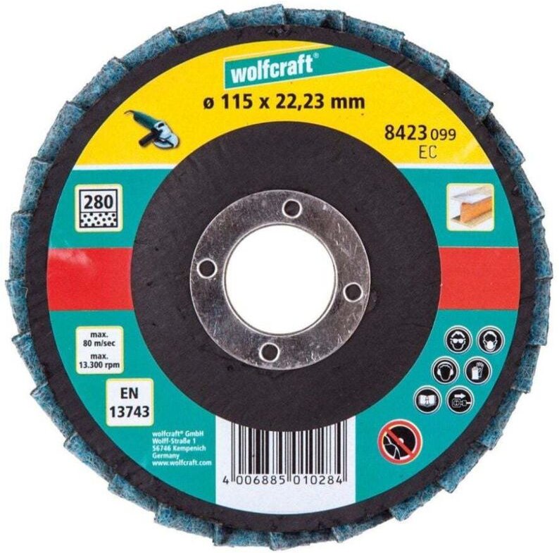 Wolfcraft - Schleiflamellenteller ø 115 x 22,23 mm Vlies fein Schleiflamellentelle