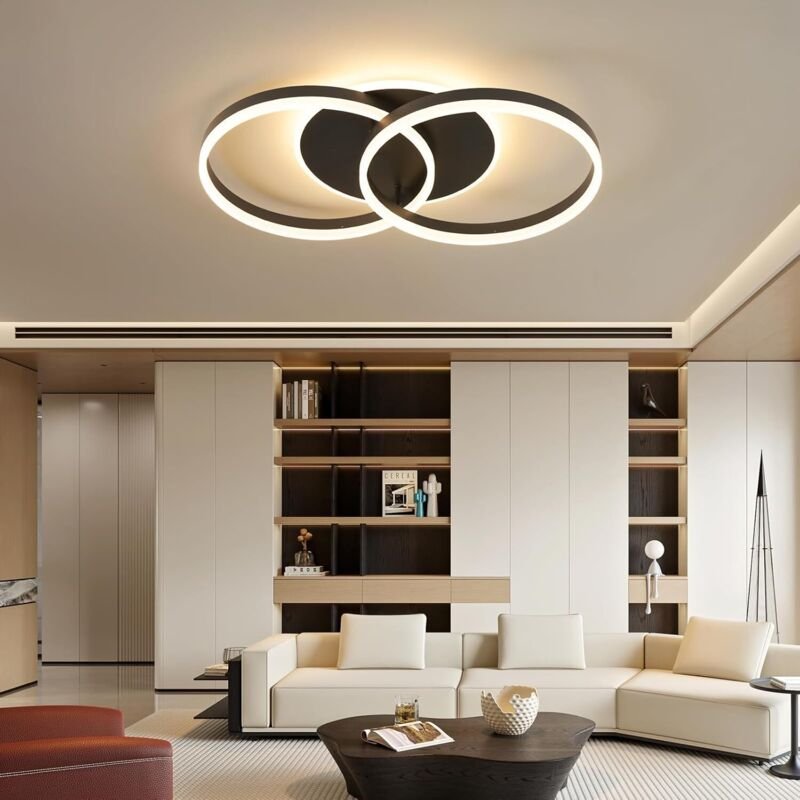 Amdelne LED Deckenleuchte 68cm,48W dimmbare 2-Ringen Design,Wohnzimmerlampe mit Fernbedienung,Nachtlicht Memoryfunktion,...