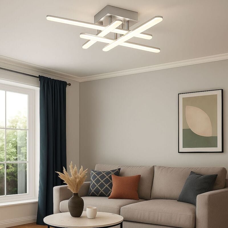 Thumbnail - Deckenlampe Deckenleuchte Esszimmerlampe Wohnzimmerleuchte Designleuchte, Metall Chrom matt, 1x led 6W 390Lm warmweiß, L...