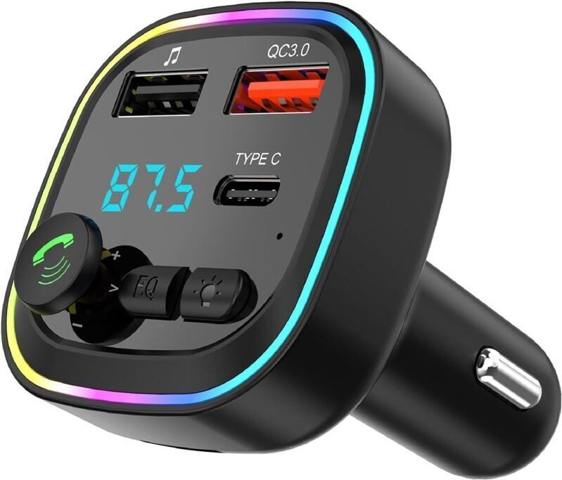 Bluetooth 5.3 FM-Transmitter, Bluetooth-Kfz-Adapter-Transmitter, kabelloses MP3-Kit mit Schnellladefunktion (QC3.0), 2 U...