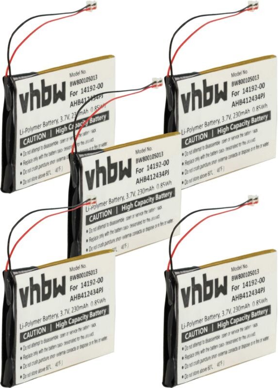 Vhbw - 5x Akku Ersatz für Jabra AHB412434PJ, 14192-00 für Wireless Headset Kopfhörer (230 mAh, 3,7 v, Li-Polymer)