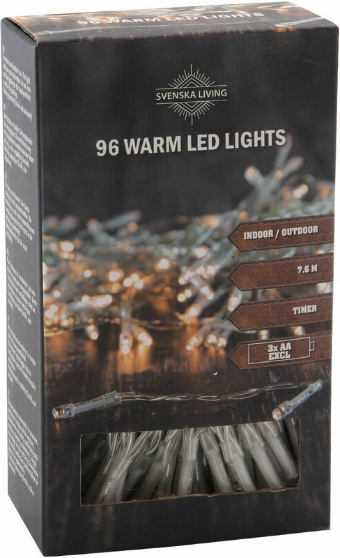 HiT Led Lichterkette Batterie Timer 96 Lämpchen warmweiß für innen und außen