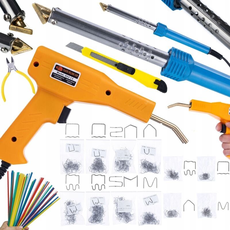Rosfix Set Kunststoffschweißgerät 80 W + Heftgerät + 800 Klammern + Schweißstäbe – 600 °C, 230 V Für PP, PE, ABS, PVC Re...