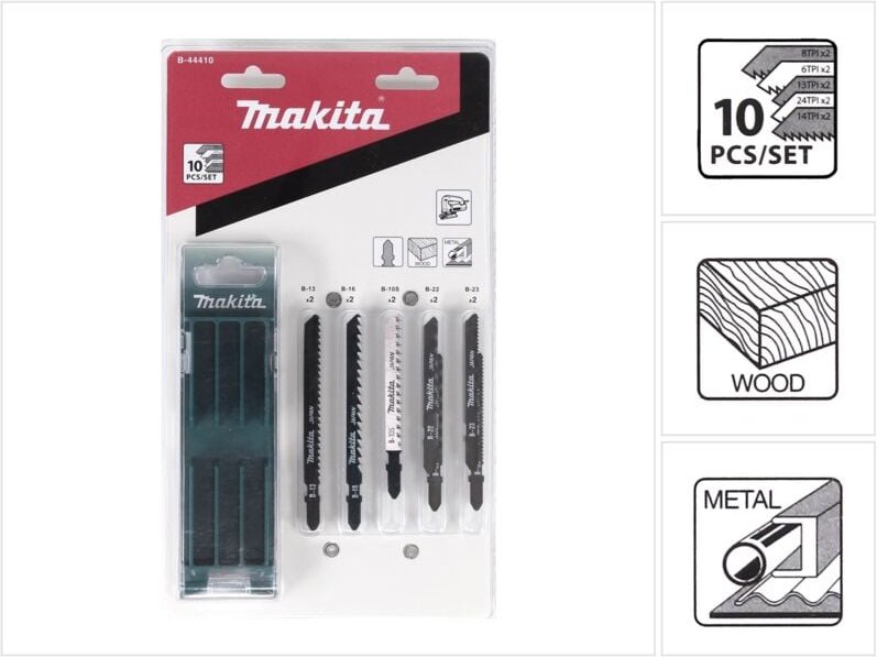Sägeblattset für Stichsäge - für Holz, Metall - 10 Stücke - T-Schaft - Makita