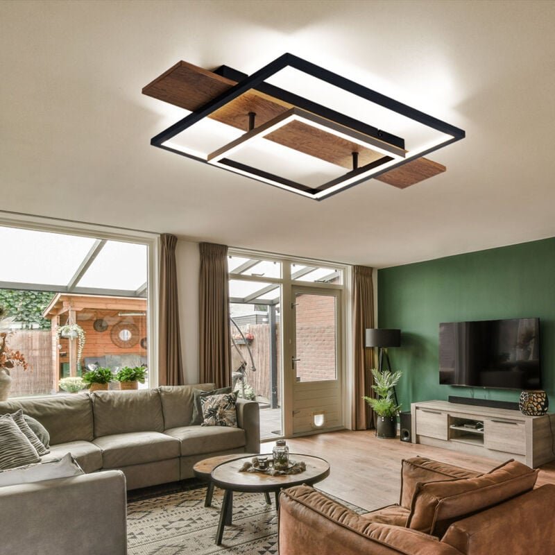 Globo - Deckenleuchte Esszimmer Deckenlampe Memory Funktion 3 Stufen Holzoptik led mit Holzoptik, Aluminium Metall schwa...