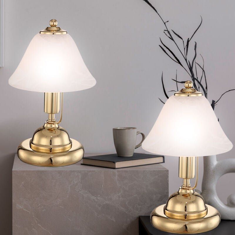 Tischleuchte Nachttischleuchte Tischlampe Touch Schreibtischleuchte Antik, Metall Glas Messing weiß, 1x E14 Fassung, DxH...