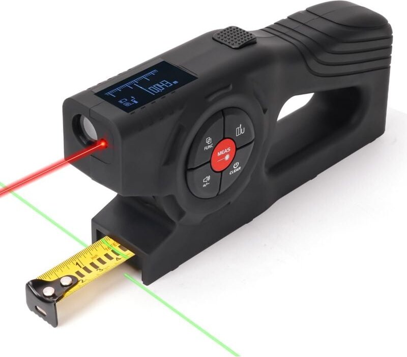 Digitales Maßband mit Laser 393ft / 120M - 3 in 1 wiederaufladbares elektronisches Maßband mit 16ft Maßband, OLED-Displa...
