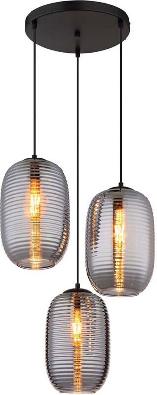 Globo Lighting - Hängelampe Pendellampe Esstischleuchte 3 flammig Wohnzimmerlampe Rauchglas 120cm