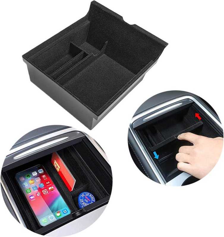Memkey - Tesla Model 3 Model y 2023 2022 2021 Mittelkonsole Ablagefach Innenzubehör Beflockte Armlehne Versteckte Aufbew...