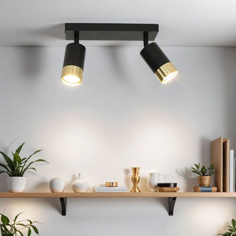 Thumbnail - Licht-erlebnisse - Deckenspot Aluminium verstellbar in Schwarz Gold GU10 2-flammig länglich Spot Lampe Decke