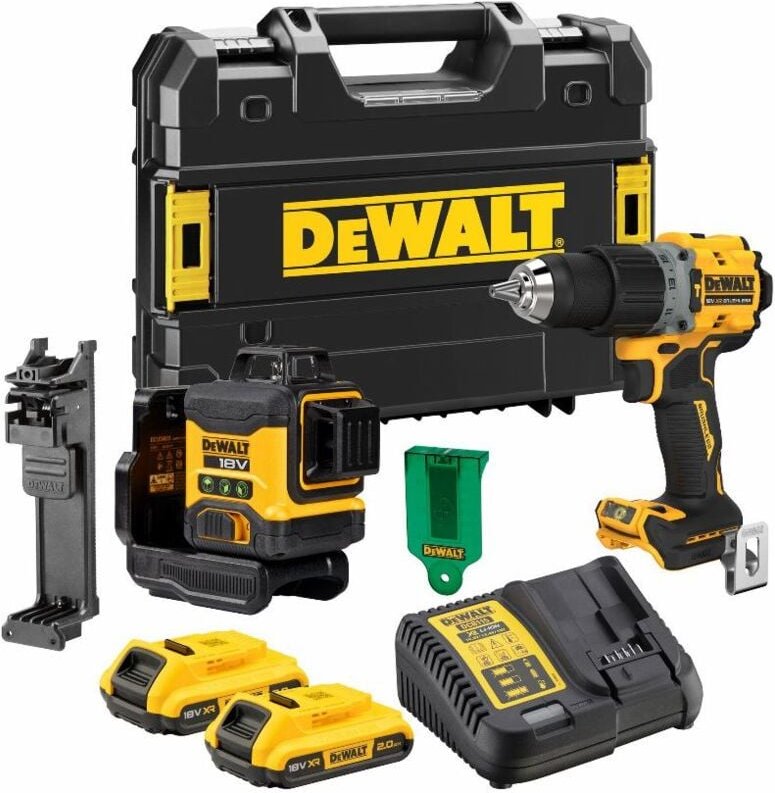 Dewalt - 2-Werkzeug-Set Multilinien-Laser 3x360° DCLE34031 + Bohrmaschine DCD805 - DCK2095D2T-QW