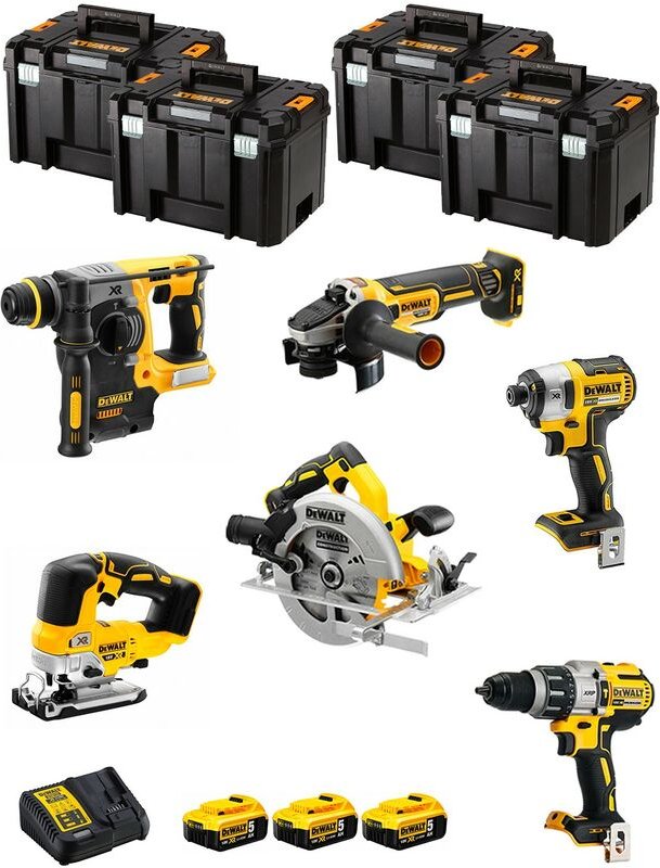DeWALT Kit DWK601T (DCD996 + DCH273 + DCG405 + DCF887 + DCS334 + DCS570 + 3 x 5,0 Ah + DCB115 + 4 x TSTAK VI)