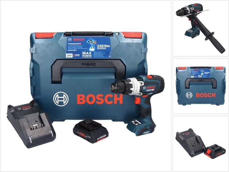 Bosch gsb 18V-150 c Professional Akku Schlagbohrschrauber 18 v 150 Nm Biturbo Brushless + 1x ProCORE Akku 4,0 Ah + Ladeg...