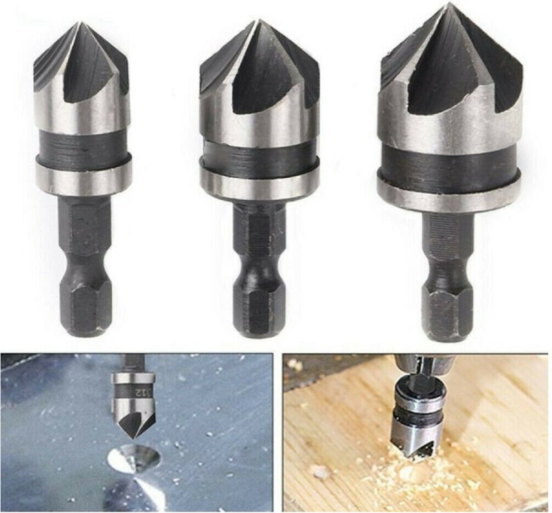 Trade Shop Traesio - Trade Shop - 3 pz punta trapano flauto svasatore fresa hss 12 16 19MM legno plastic metal -