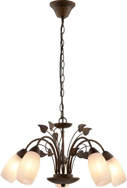 Nowa - Kronleuchter Hängelampe Pendelleuchte 5-Flammig E14 Glas alabaster rost d 50 cm