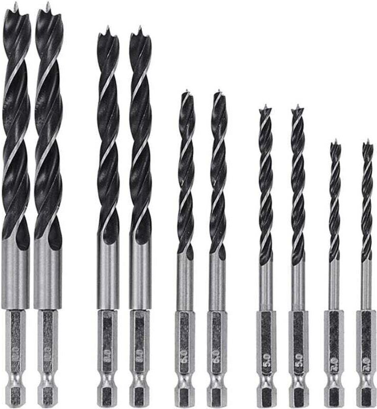 2 Sets mit je 5 HSS-Sechskant-Spiralbohrern (6,35 mm) für die Holzbearbeitung – 4 mm, 5 mm, 6 mm, 8 mm, 10 mm