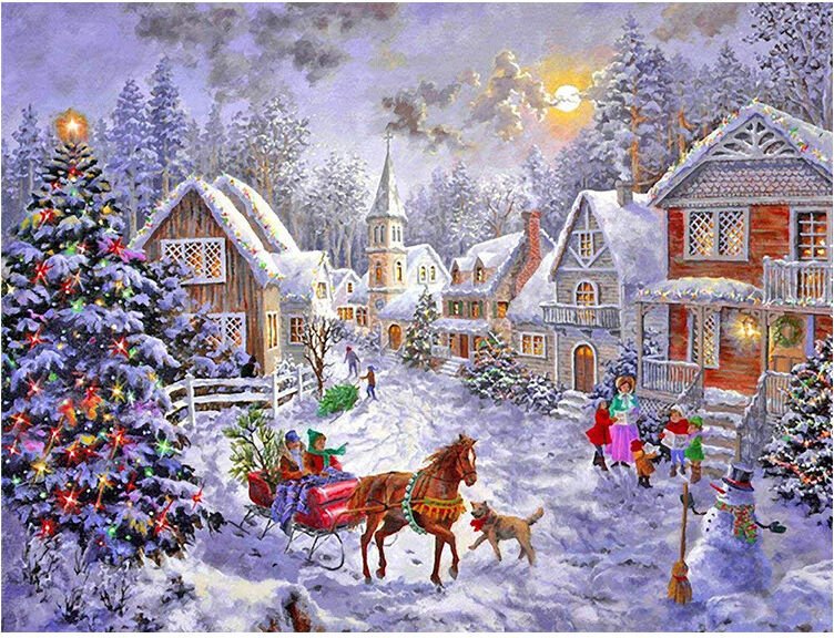 Tonchean - Andere Weihnachtsdekoration, 5D-Diamantmalerei, Weihnachtsserie, Schneeszene, Kreuzstich, dekorative Volldiam...