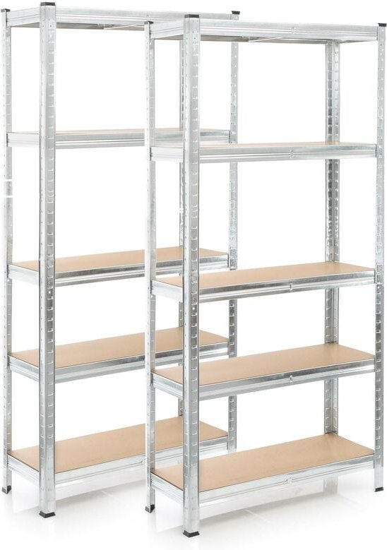 Set 2x Schwerlastregal 180x90x30cm, 875 kg Gesamtlast, Steckregal verzinkt aus Stahl, Lastenregal mit 5 Ablagen, Werksta...