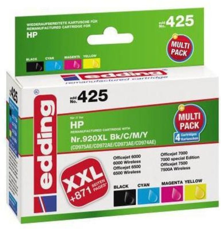 Tintenpatrone kein Originalzubehör Kompatibel mit: hp 920XL EDD-425 ca. 1.735 Seiten schwarz ca. 960 Seiten farbig schwa...