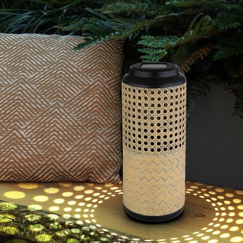 Solarleuchte Lampe Bambus Garten Solarlampen Rattan Balkon Solar Laterne zum hinstellen und aufhängen, 1x led warmweiß, ...