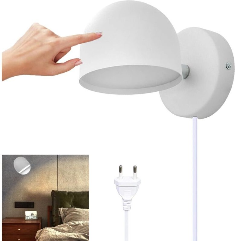 CCYKXA 9-W-LED-Wandleuchte für den Innenbereich mit Stecker, dimmbare Touch-Wandleuchte, 360° drehbare Nachttischlampe, ...