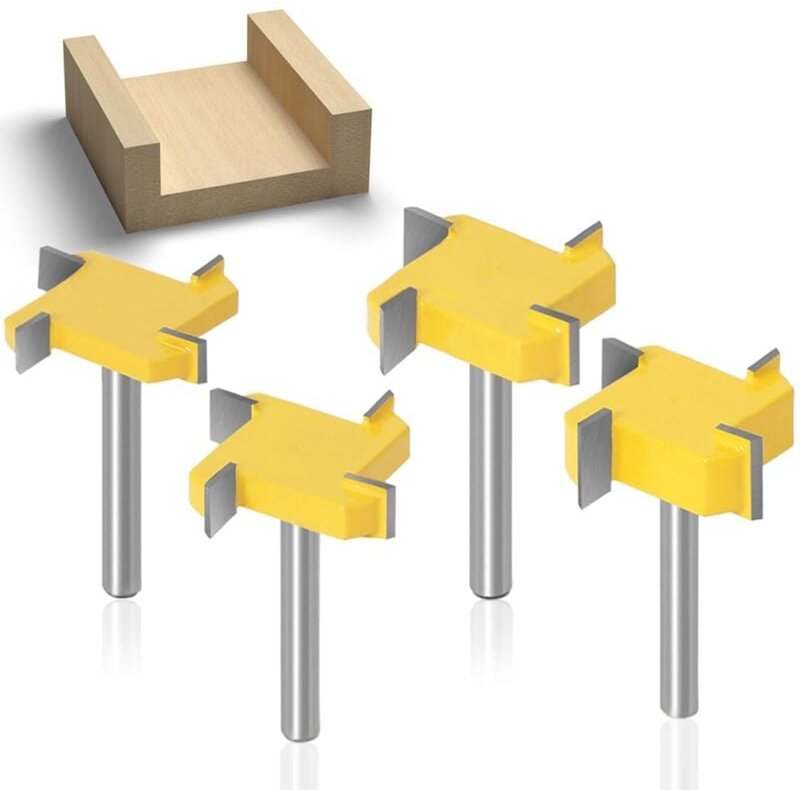 Thumbnail - Sollbry - 6-mm-Schaft, Spoilboard-Oberflächenfräser, Bit-Set, 4 Flügelplatten, Abflachungsfräser, Wolframkarbidfräser fü...