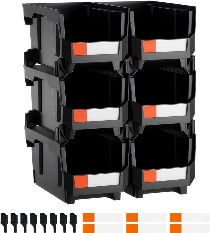 Mophorn Stapelboxen 377 x 215 x 180 mm (6er-Pack), Lager- und Sichtboxen zur Organisation und Aufbewahrung von Kleinteil...