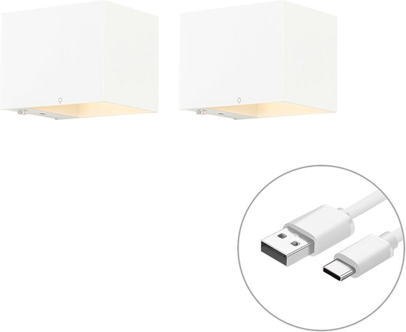 Set mit 2 Wandleuchten weiß mit Dimmer wiederaufladbar - Joris