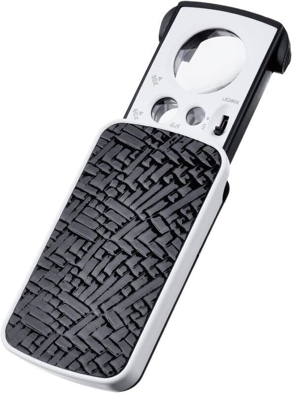 Juwelierlupe, Taschenlupe, kleine tragbare Lupe, Schmucklupe, 30x, 60x, 90x Vergrößerung mit LED- und UV-Lampen (Schwarz...