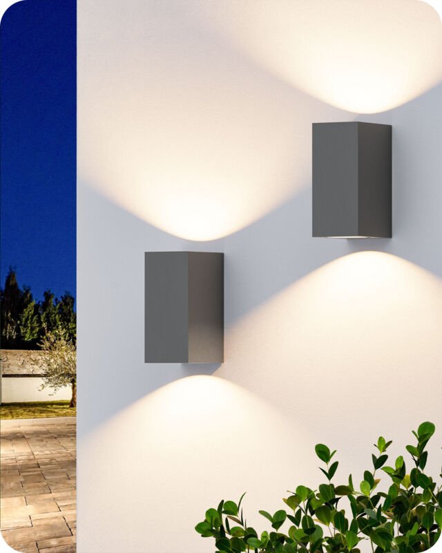 EDISHINE 2 Stück Wandleuchte Innen/Aussen, Aluminium Wandlampe, IP44 wasserdicht und rostbeständig, GU10-Sockel, Up-Down...