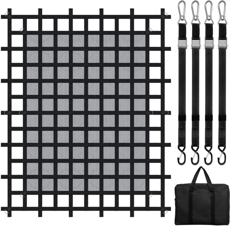 Frachtnetz, 2440 x 2060 mm, LKW-Ladeflächennetz, 4 verstellbare Gurte mit Karabinern & S-Haken, Transportnetz verschleiß...