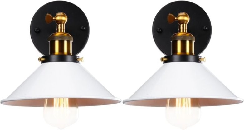 2 Stücke Industrielle Vintage Wandleuchte Edison-Stil Wandlampe Metall Deckenleuchte mit 180° Drehung Weiß Ø26cm