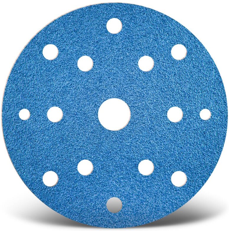 Blue Klett-Schleifscheiben, 150 mm, 15-Loch, f. Exzenterschleifer, Zirkonkorund (25 Stk.) K40 - Menzer