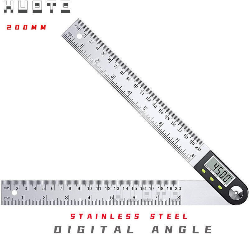 Digitaler Winkelmesser 0-200 mm, Digitaler Winkelmesser 0-360°, 2-in-1-Digitalwinkelmesser aus Edelstahl mit LCD-Anzeige...
