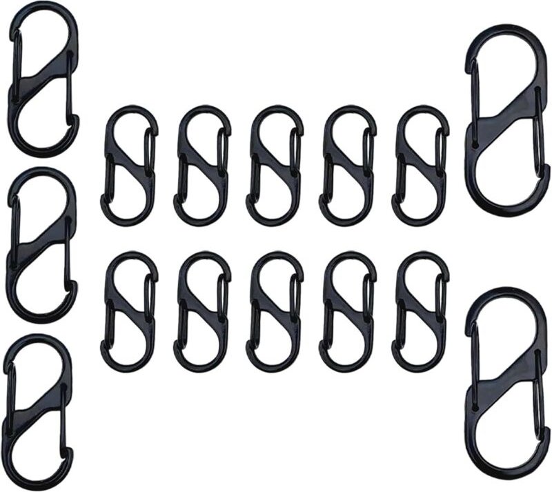 15 Stück S-förmige Karabiner, Mini-S-förmige Metallkarabiner (50 mm/40 mm/32 mm), mit doppelter Federmetallschnalle, für...