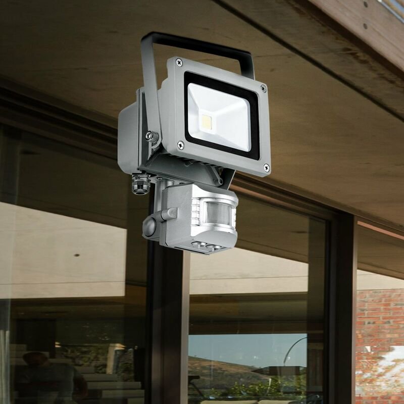 Außen Wandleuchte Baustrahler Außenleuchte Wandlampe mit Bewegungsmelder, Alu Glas klar, 1x led 10W 790Lm kaltweiß, LxBx...