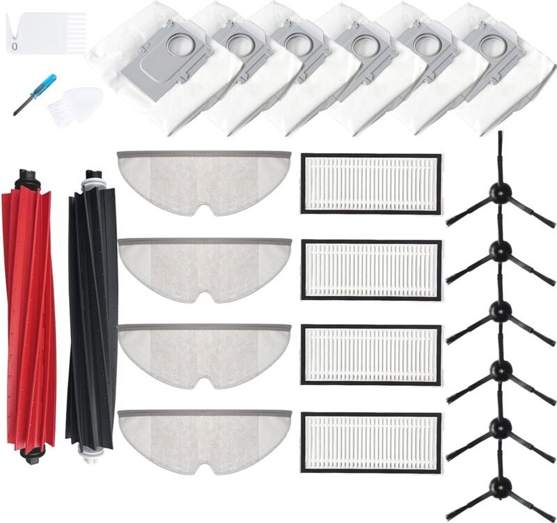 Zubehör für Roborock Q5 Pro Q5 Pro+ Q8 Max Q8 Max+, 2 Hauptbürsten, 4 Filter, 6 Seitenbürsten, 4 Wischtücher, 6 Staubbeu...