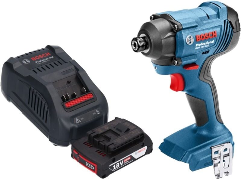 Bosch GDR 18V-160 Professional Akku Drehschlagschrauber 18 V 160 Nm 1/4" + 1x Akku 2,0 Ah + Ladegerät