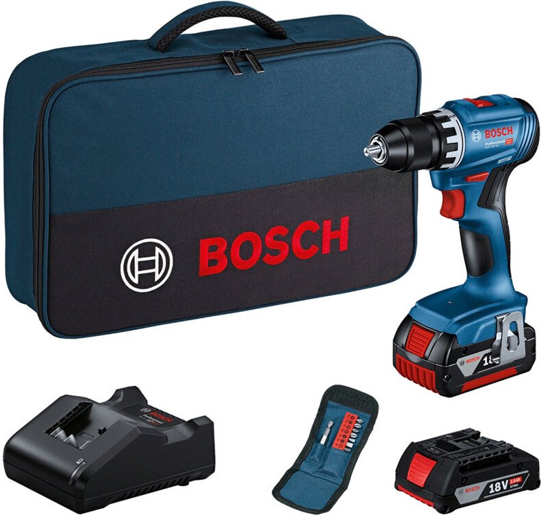 Akku-Bohrschrauber gsr 18V-45 Set mit 2 Akkus, Ladegerät, Bitset - Bosch