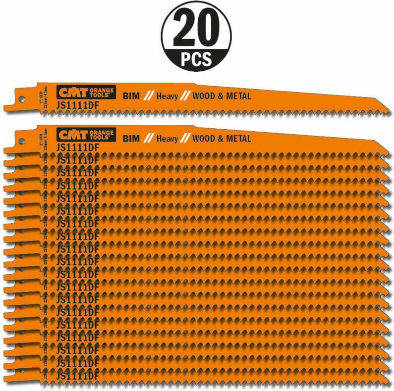 JS1111DF-20 20 BIM-Bügelsägeblätter 225 x 4,3 x 6 TPI (Edelstahl/gefräst) für Holz/Metall