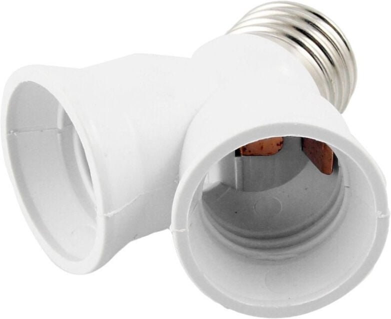 Trade Shop - Lampenfassung Splitter Adapter E27 Stecker auf 2 E27 Fassungen weiße Fassung -